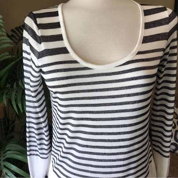 Vince gray white stripe scoop neck rayon blend pullover top - Picture 3 of 6